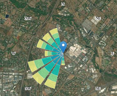 WindRose V1 wind rose overlaid on a satellite map at the station location